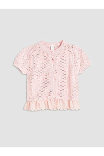 LC Waikiki LCW Παιδική Ροζ Ζακέτα Πλεκτή με Λαιμόκοψη Ποδηλάτου και Διάτρητο ...