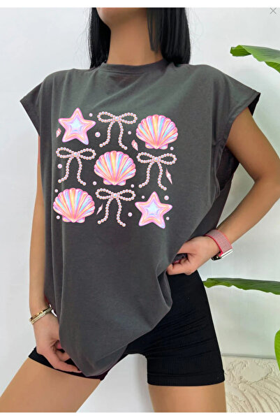 SUNFREE Summer Themed Ribbon Printed Sleeveless Oversize Zero Sleeve Women's ...