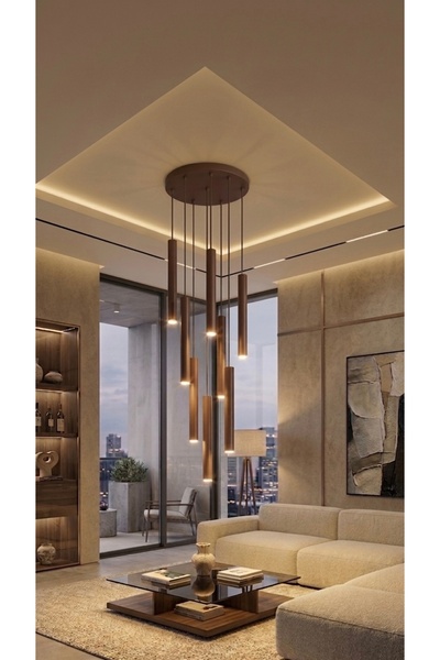 demet habek mylights Modern 8’li Sarkıt Led Spot Avize GU10 Kahverengi Yüksek...