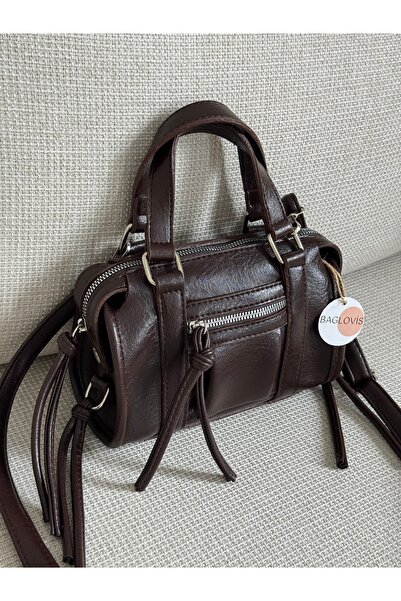 BAGLOVİS Bağcık Detaylı Fermuarlı Silindir Kadın El ve Omuz Çantası En22 Boy16