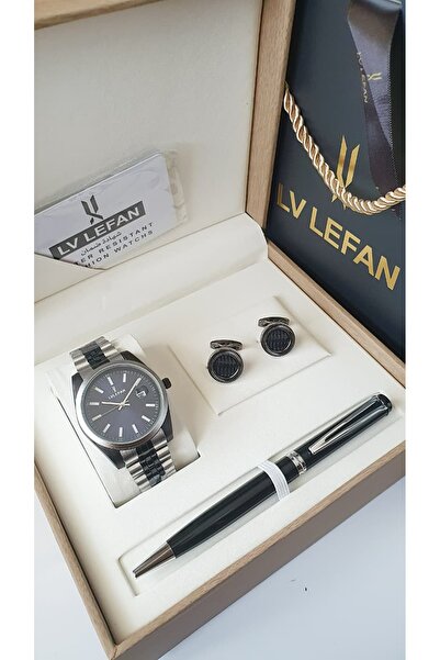 NO BRAND طقم هدايا رجالي فاخر ماركة ساعة + كبكات + قلم