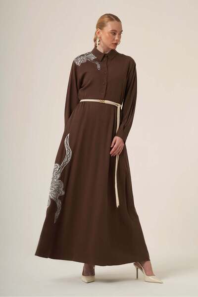 FTZ WOMEN Γυναικείο Κεντημένο Φόρεμα Selin Καφέ 31327