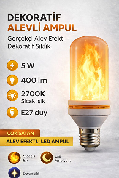 EyluX Shop 5 Watt Çok Fonksiyonlu Alev Led Ampul Dekoratif 5 Farklı Mod Amber