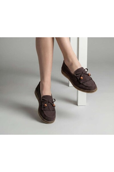 Daloğlu 889 Brown Suede Leather Powder Orthopedic Comfortable Women's Balleri...