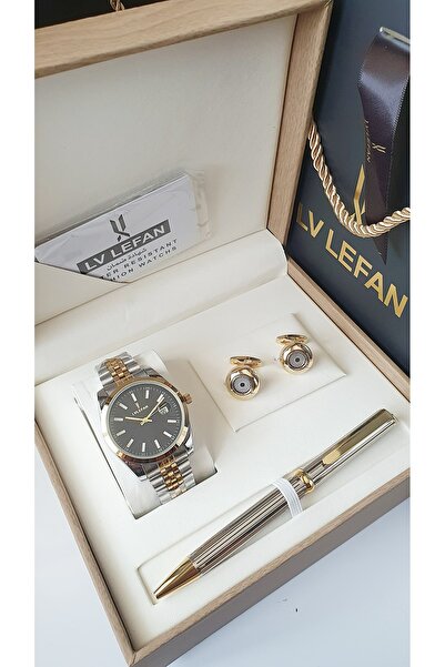 NO BRAND طقم هدايا رجالي فاخر ماركة ساعة + كبكات + قلم