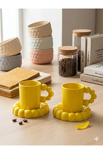 seda seramik Handmade (Vibrant Yellow) Bubble Double Espresso 4-Piece Coffee ...