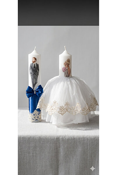 MASSIBEBE Εξατομικευμένο Σετ Κεριών Γάμου με Εικονογραφήσεις Νύφης και Γαμπρο...