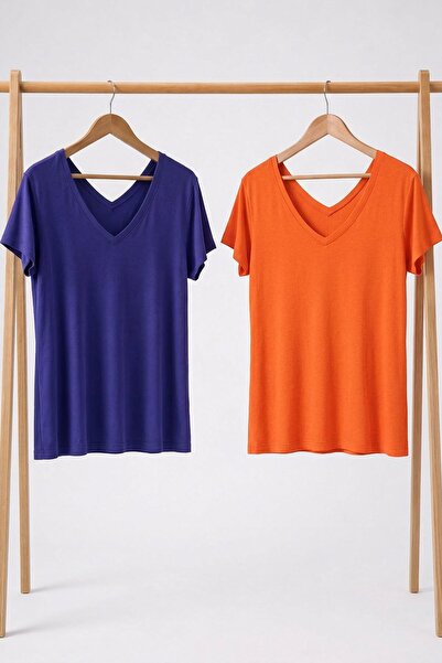 COTENCONCEPT 2 Pieces Front and Back V-Neck Basic T-Shirts