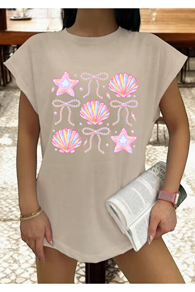 SUNFREE Summer Themed Ribbon Printed Sleeveless Oversize Zero Sleeve Women's ...