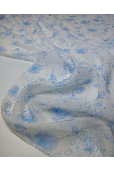 Kumaş Parça Chiffon Fabric in Blue and White Colors 145X380Cm