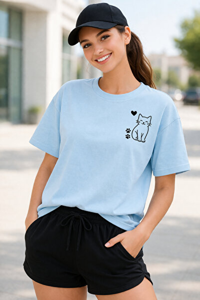 ArtYus Cute Cat & Paw Print Unisex Oversize T-Shirt – Cotton Crew Neck Casual...