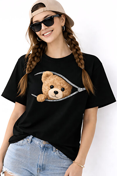 ArtYus Μπλουζάκι Unisex Oversize με στάμπα αρκουδάκι με φερμουάρ – Βαμβακερό ...