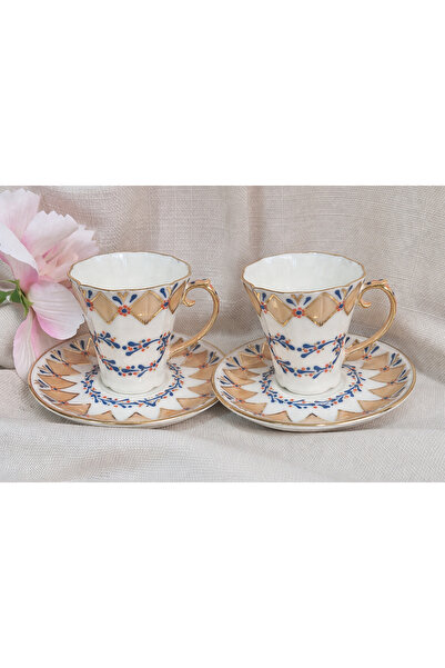 BY.RAYKA PORSELEN El Dekor Ebba Porcelain Hand-Painted Double Cup Set