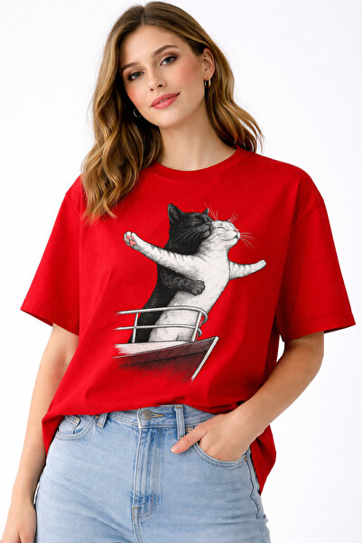 ArtYus Cat Couple Titanic Printed Unisex Oversize T-Shirt – Cotton Crew Neck ...