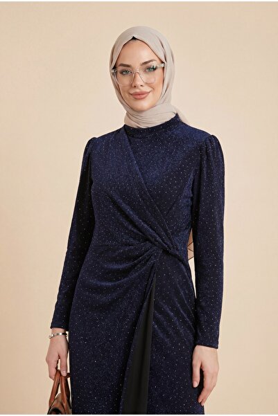 Modamorfo Βραδινό φόρεμα με ντραπέ μέση, διπλό στρώμα και λεπτομέρεια από δια...