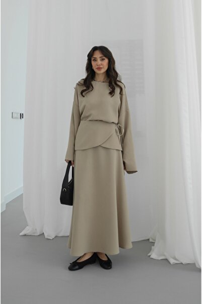 Havoş Vizon Aller Scarf Detailed Skirt Blouse Set