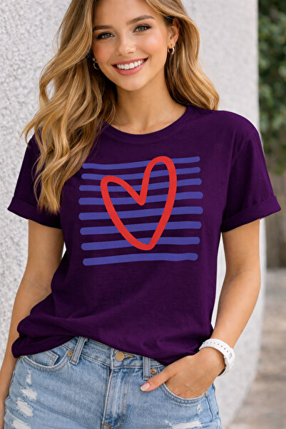 ArtYus Μπλουζάκι Unisex Oversize με ριγέ στάμπα καρδιάς – Βαμβακερό T-Shirt μ...