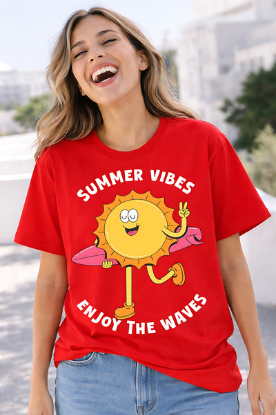 ArtYus Summer Vibes Sun Print Unisex Oversize T-Shirt – Summer-Themed Cotton ...