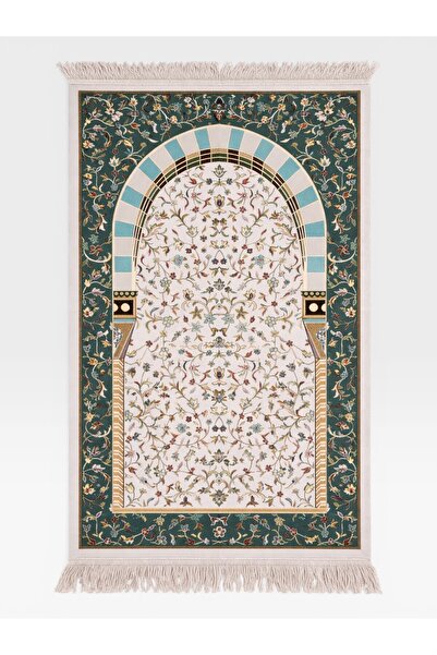 Deniz Elmasları Ravza Pattern Mihraplı Floral Motif Chenille Prayer Rug – Non...