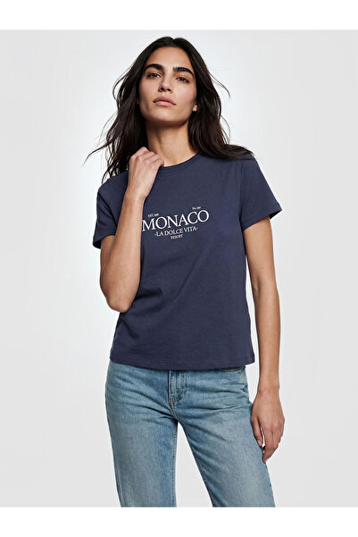 LC Waikiki Nevavm Women's Printed T-Shirt with Oval Collar and Monaco Print