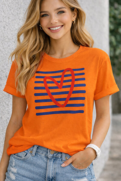 ArtYus Striped Heart Print Unisex Oversize T-Shirt – Cotton Crew Neck Casual ...