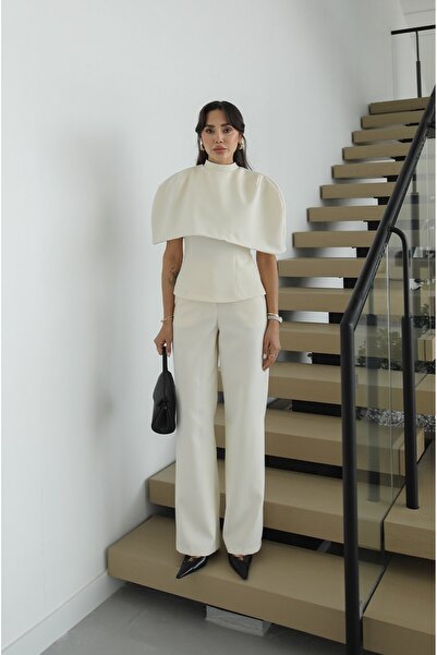 Havoş Ecru Renika Cape Blouse Pants Set
