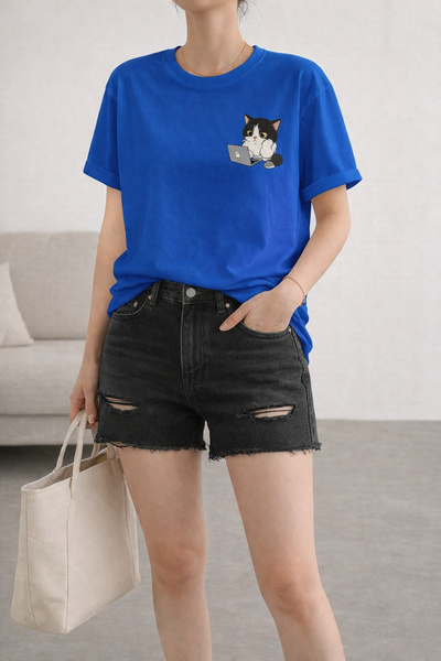 ArtYus Μπλουζάκι Unisex Oversize με στάμπα Business Cat με Laptop - Βαμβακερό...