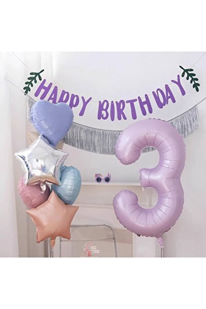 Partifabrik Makaron Lilac Blue 3 Three Number Foil Balloon 34 Inch