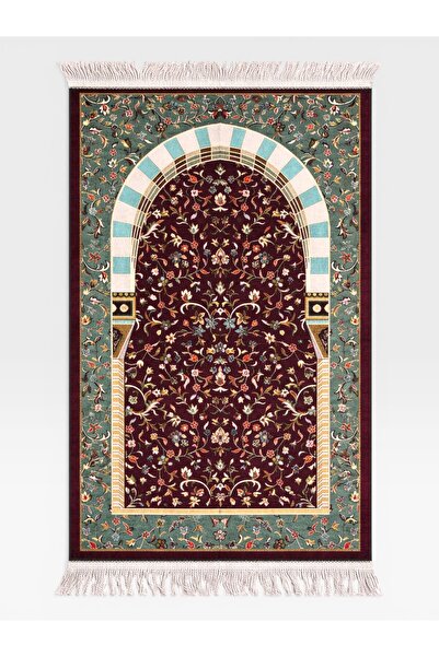 Deniz Elmasları Ravza Pattern Mihraplı Floral Motif Chenille Prayer Rug – Non...