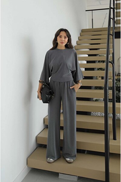 Havoş Anthracite Bat Sleeve Blouse Pants Set