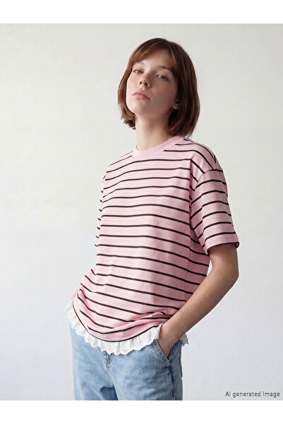 LC Waikiki Ozmarka New Season Striped 100% Cotton Women's T-Shirt