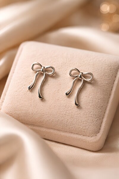 Lina Tia Women's Silver Lacquer Plated Earrings with Bowknot Figure, Symboliz...