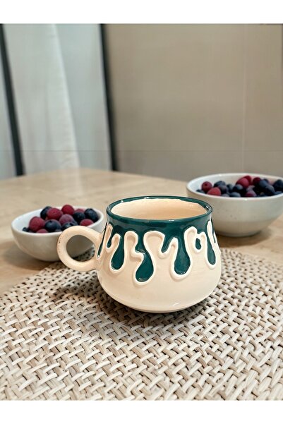 Artistic Quality Decorative Dark Green Drop, Tea-Coffee Cup with Draining Rel...