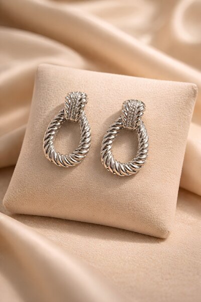 Lina Tia Women's Silver Lacquer Plated Twisted Textured Drop Design Earrings ...