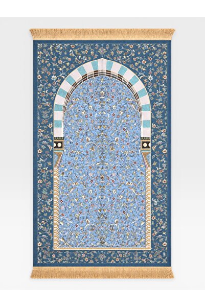 Deniz Elmasları Ravza Pattern Mihraplı Floral Motif Chenille Prayer Rug – Non...