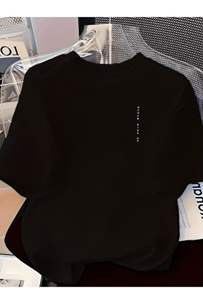 one button Μίνι μπλουζάκι  "Never Give Up " με κάθετη στάμπα λευκής λέξης, Pr...