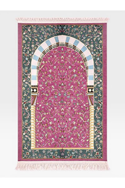 Deniz Elmasları Ravza Pattern Mihraplı Floral Motif Chenille Prayer Rug – Non...