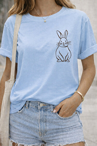 ArtYus Minimal Rabbit Print Unisex Oversize T-Shirt – Cotton Crew Neck Casual...