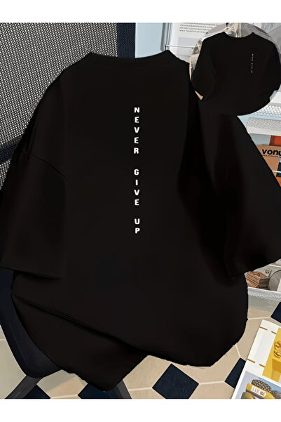 one button Μην τα παρατάτε ποτέ - Μπλουζάκι με κάθετη στάμπα λευκής συλλογολό...