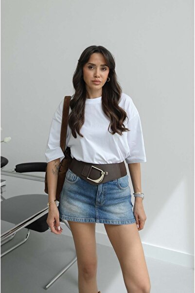 Havoş Εκρού Oversize Βασικό T-shirt