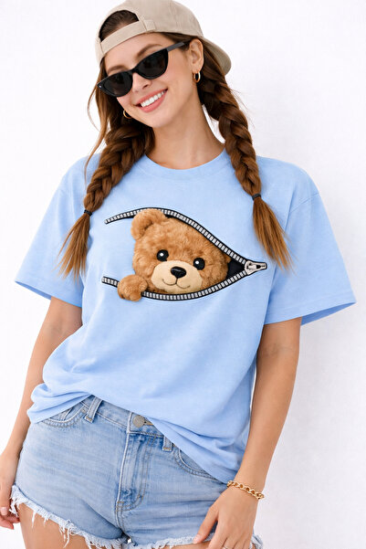 ArtYus Zippered Teddy Bear Printed Unisex Oversize T-Shirt – Cotton Crew Neck...