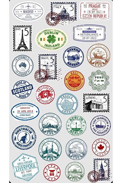 Limitless Design Vintage Seyahat Sticker Seti | Dünya Şehirleri Pasaport Damg...