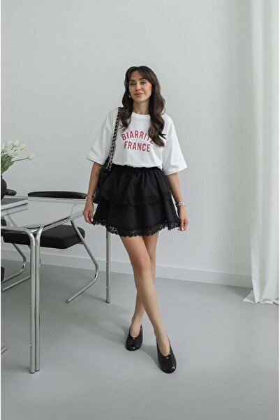 Havoş Μαύρη δαντελένια φούστα με στρώσεις