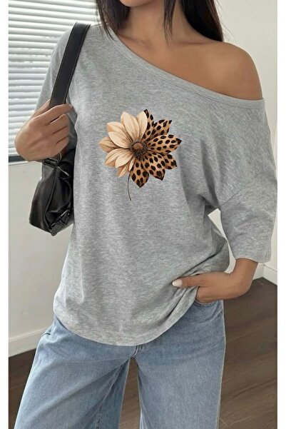 FUFLUNS ΓΥΝΑΙΚΕΙΟ T-SHIRT ΜΕ ΣΧΕΔΙΟ ΛΕΟΠΑΡΔΑΛΗΣ ΚΑΙ ΦΛΟΡΑΛ ΣΤΑΜΠΑ, OVERSIZE, ...