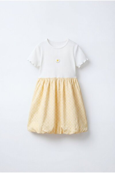 Magu Κοριτσίστικο βαμβακερό εκρού φόρεμα με λεπτομέρεια μαργαρίτας - Με φούστ...