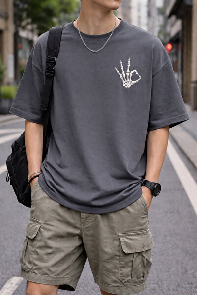 ArtYus Tricou oversize unisex cu imprimeu Skeleton Hand OK – Tricou casual di...