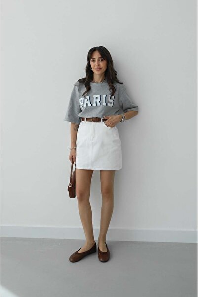 Havoş Εκρού Μίνι Τζιν Φούστα με Ζώνη