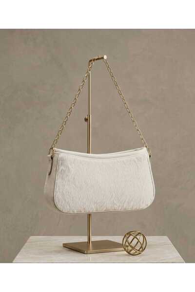 Carenzo Kadın Omuz Çanta Kremrengi - Tüylü Desenli