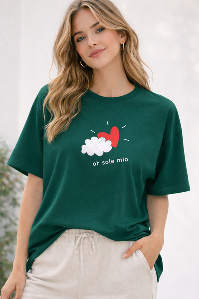 ArtYus Oh Sole Mio Heart Printed Unisex Oversize T-Shirt – Cotton Crew Neck T...