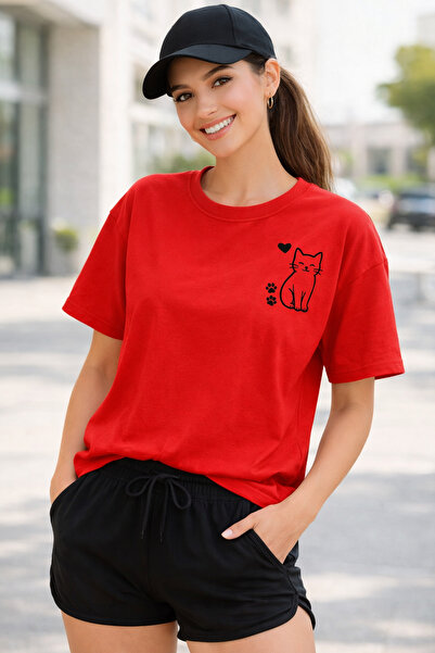 ArtYus Cute Cat & Paw Print Unisex Oversize T-Shirt – Cotton Crew Neck Casual...